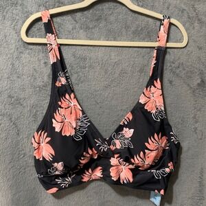 Yonique Womens Plus Size 18W Bikini Top Tropical Floral Black Peach Swim